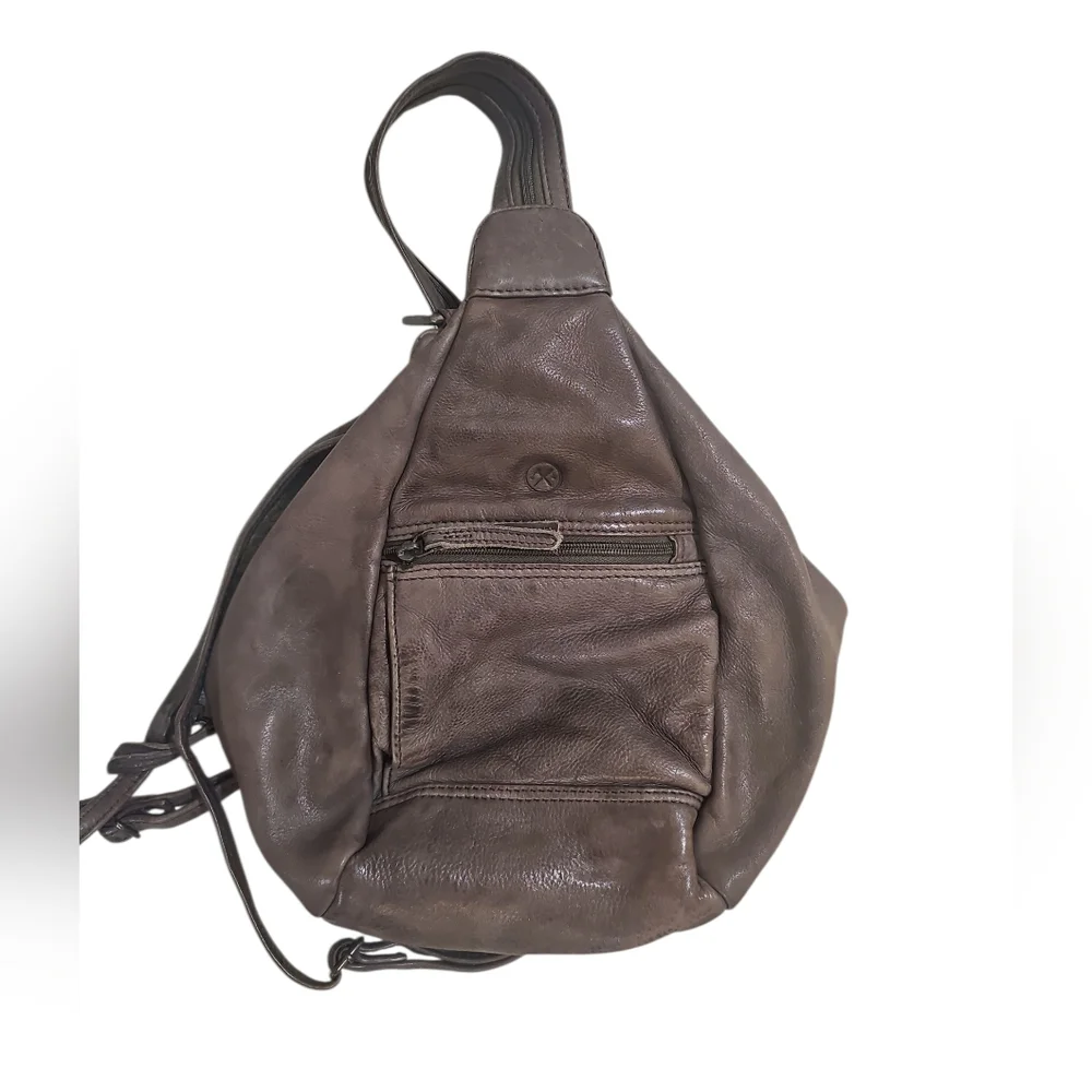 Hide & Stitches Leather Paint Rock Rukzac Backpack taupe EUC